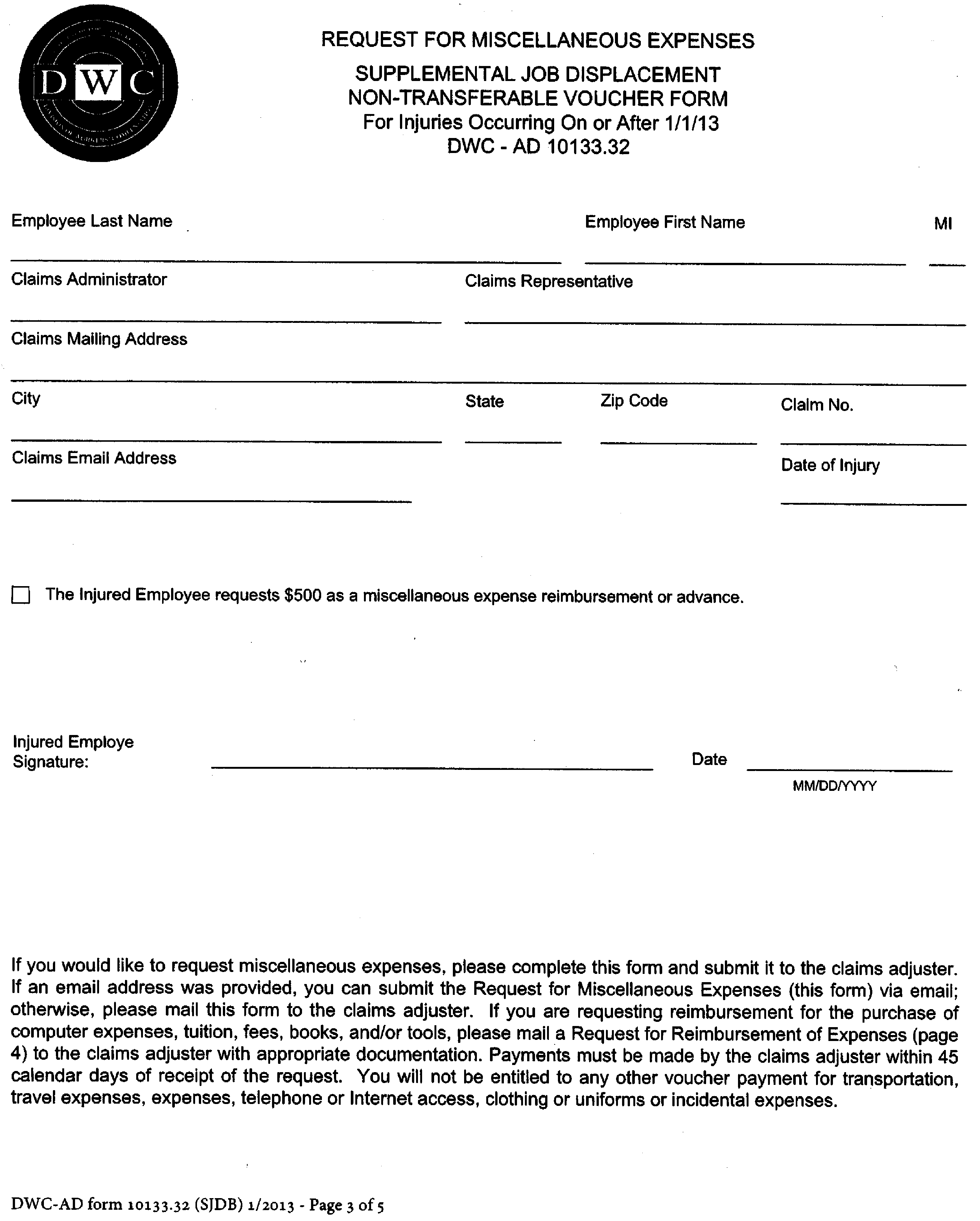 Image 3 within § 10133.32. Form [DWC-AD 10133.32 “Supplemental Job Displacement Nontransferable Voucher For Injuries Occurring on or After 1/1/13.”]